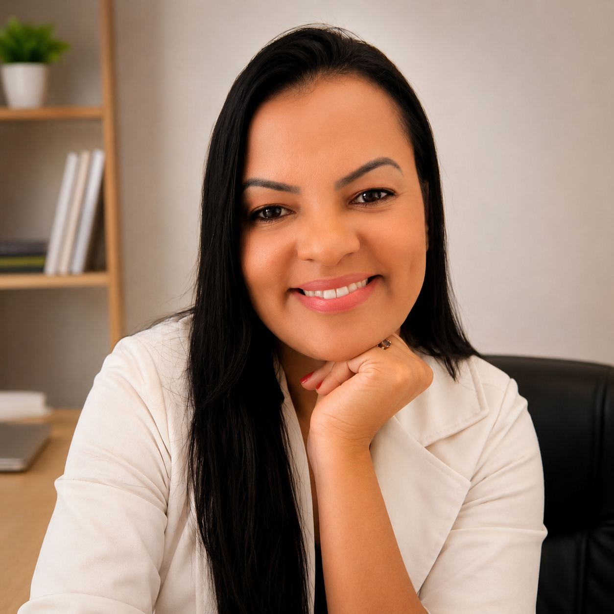 Cintia Nascimento, educadora e especialista em autismo, em ambiente profissional
